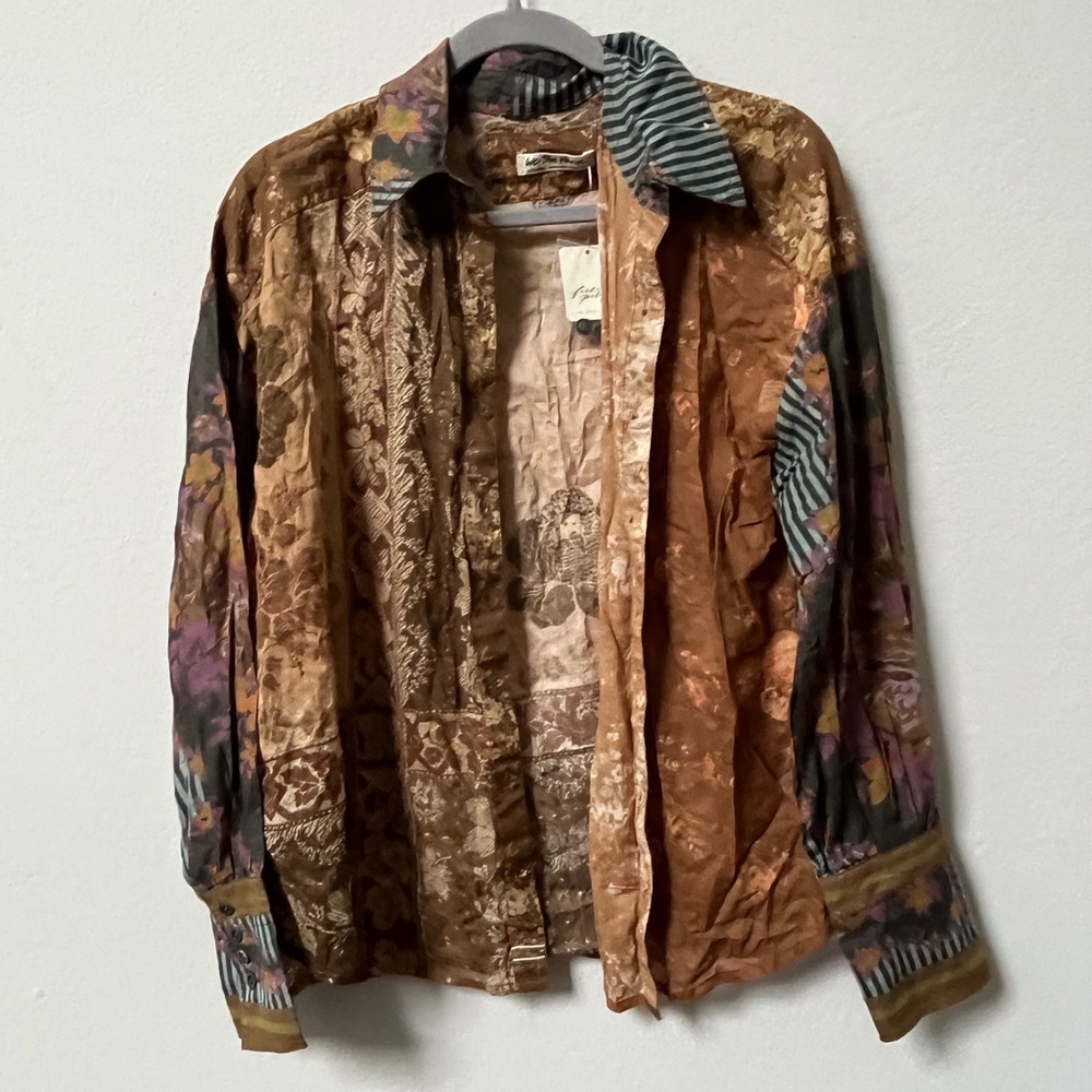 Free People Sheer Patterned Multicolor Button-Up Shirt